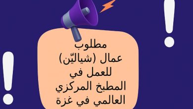 مطلوب عمال (شياليّن) للعمل في المطبخ المركزي العالمي في غزة