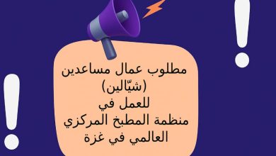 مطلوب عمال مساعدين (شيّالين) للعمل في منظمة المطبخ المركزي العالمي في غزة