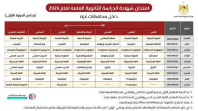 جدول امتحانات التوجيهي والثانوية العامة 2026 في قطاع غزة | بوابة الشام