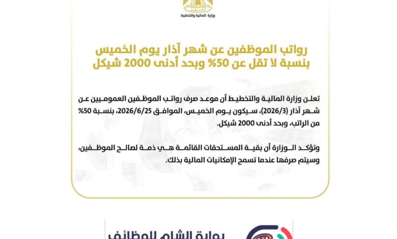 رواتب الموظفين 2026، صرف رواتب الموظفين فلسطين