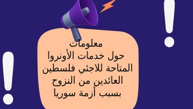 معلومات حول خدمات الأونروا المتاحة للاجئي فلسطين العائدين من النزوح بسبب أزمة سوريا