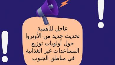 عاجل للأهمية : تحديث جديد من الأونروا حول أولويات توزيع المساعدات غير الغذائية في مناطق الجنوب