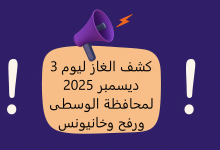 كشف الغاز ليوم 3 ديسمبر 2025 لمحافظة الوسطى ورفح وخانيونس