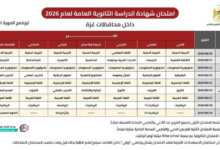 جدول امتحانات التوجيهي والثانوية العامة 2026 في قطاع غزة | بوابة الشام